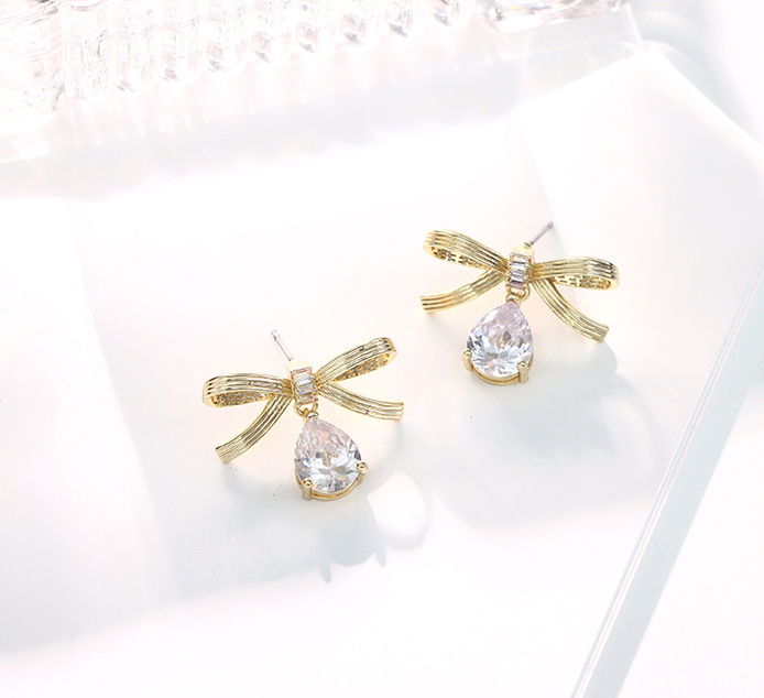 Simple Bow Zircon Earrings