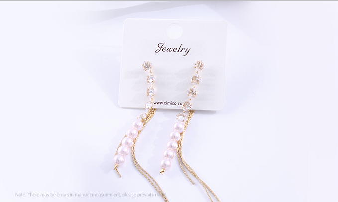 Elegant Artificial Pearl Zircon Tassel Earrings