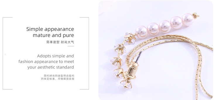 Elegant Artificial Pearl Zircon Tassel Earrings