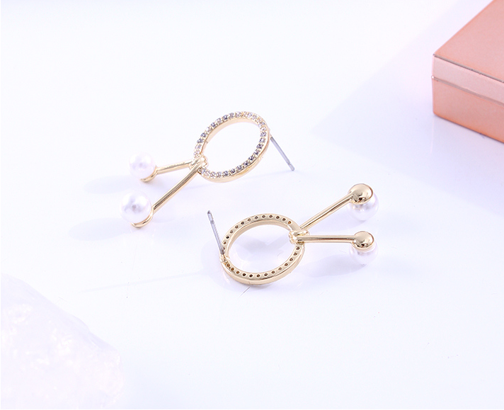 Elegant Zircon Artificial Pearl Round Knot Earrings