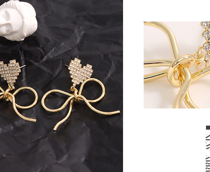 Elegant Rhinestone Loving Heart Bow Earrings