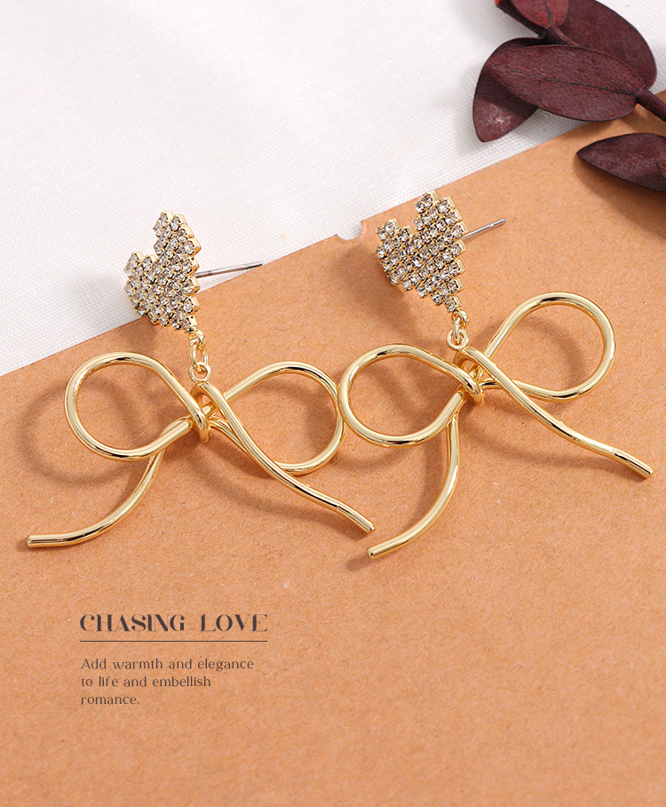 Elegant Rhinestone Loving Heart Bow Earrings