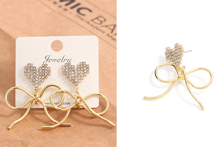 Elegant Rhinestone Loving Heart Bow Earrings