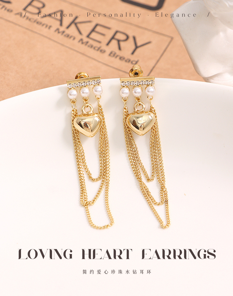 Simple Loving Heart Artificial Pearl Rhinestone Earrings