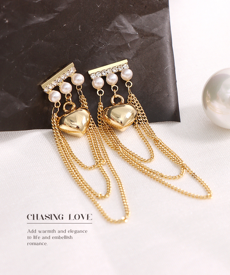 Simple Loving Heart Artificial Pearl Rhinestone Earrings