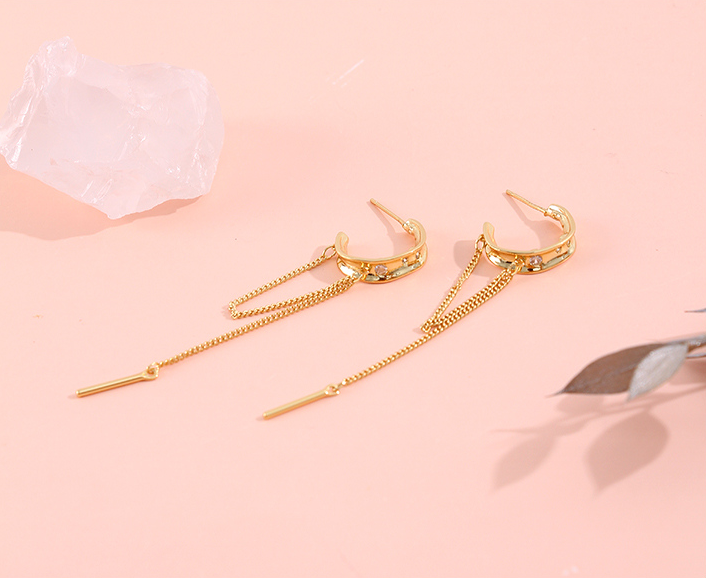 925 Silver Needle Circle Tassel Earrings