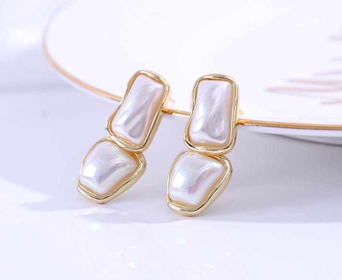 925 Silver Needle Irregular Geometric Artificial Pearl Earrings