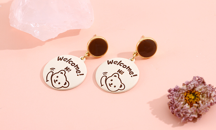 925 Silver Needle Cute Bear Disc Earrings