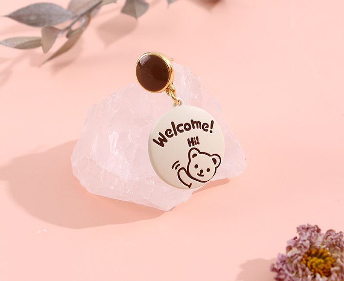 925 Silver Needle Cute Bear Disc Earrings
