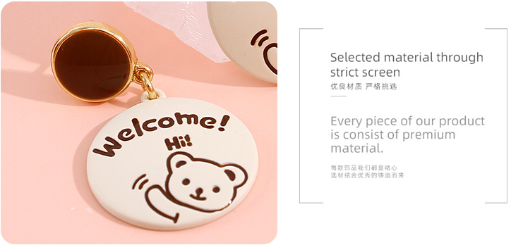 925 Silver Needle Cute Bear Disc Earrings