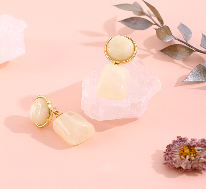 925 Silver Needle Geometric Resin Earrings