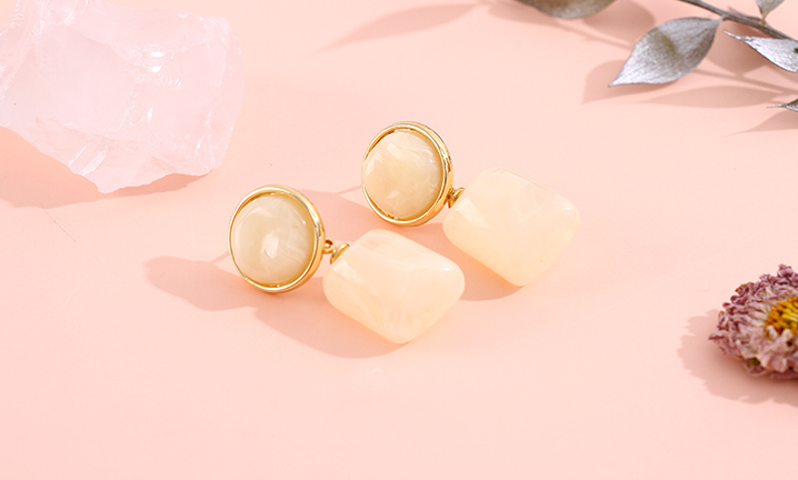 925 Silver Needle Geometric Resin Earrings