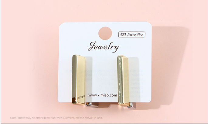 925 Silver Needle Stylish Square Bar Two Tone Earrings