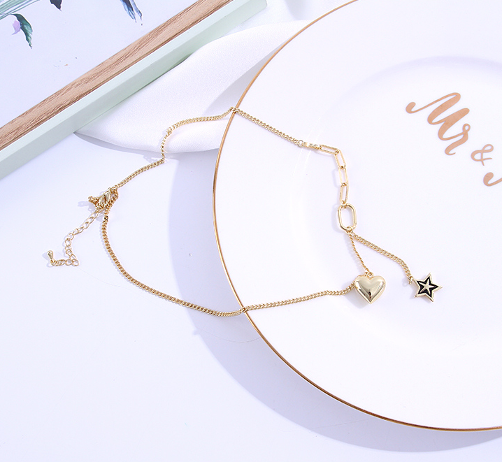 Loving Heart Tassel Star Spliced Clavicle Chain Necklace