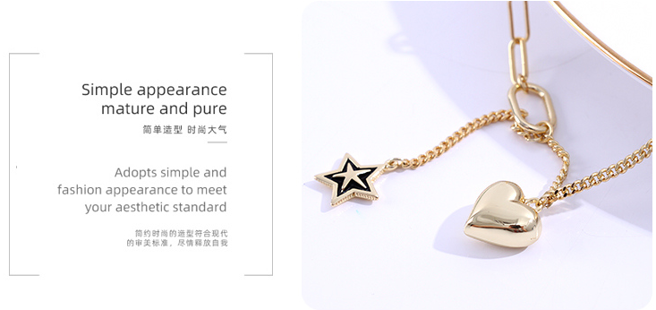 Loving Heart Tassel Star Spliced Clavicle Chain Necklace
