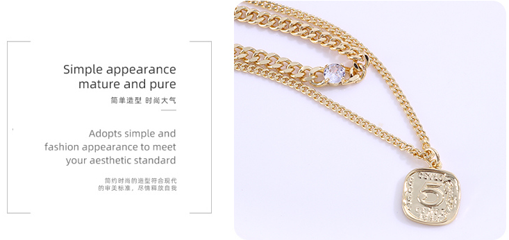 Square Pendant Two Layers Necklace