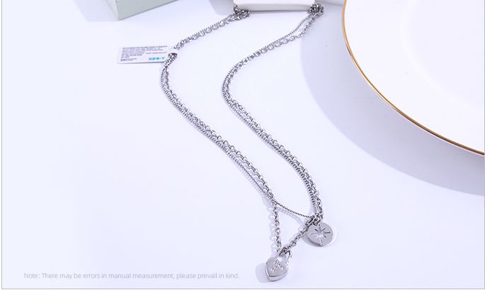 Disc Heart-Shape Lock Two Layers Necklace