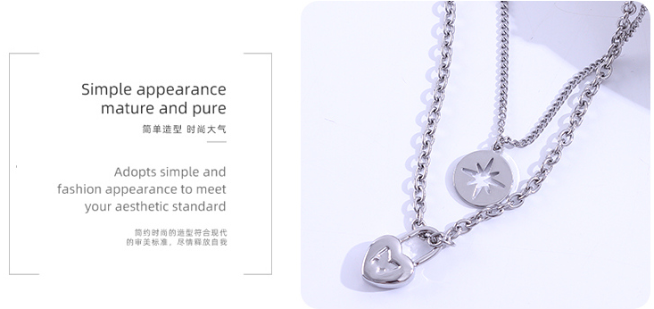 Disc Heart-Shape Lock Two Layers Necklace