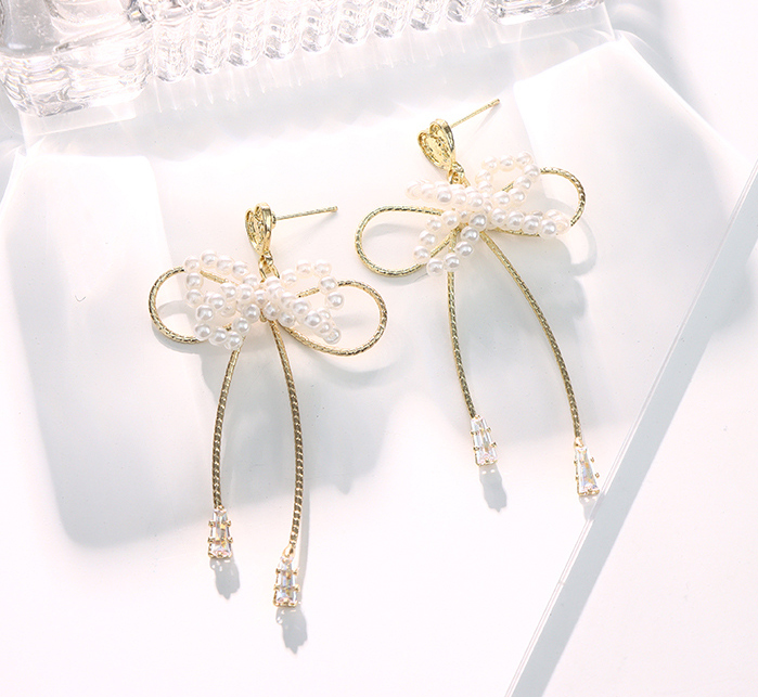 Sweet Loving Heart Bow Zircon Earrings