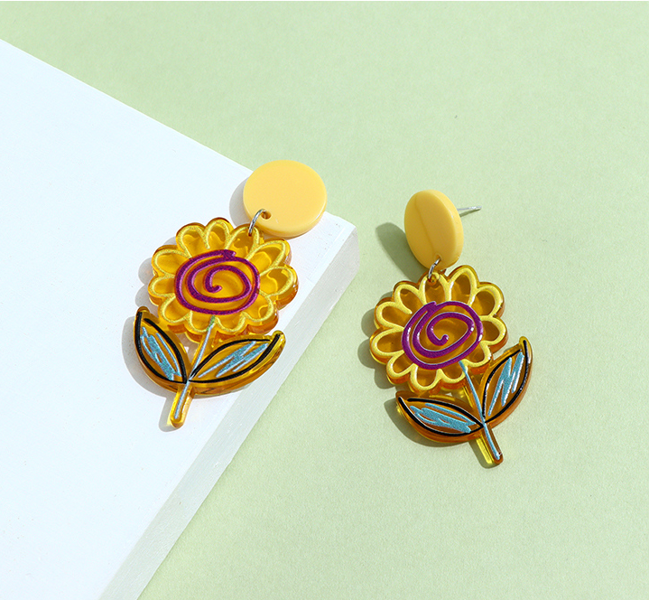 925 Silver Needle Yellow Flower Acrylic Earrings