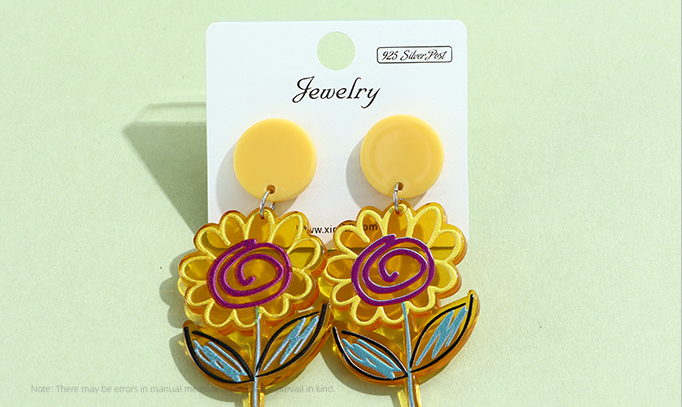 925 Silver Needle Yellow Flower Acrylic Earrings
