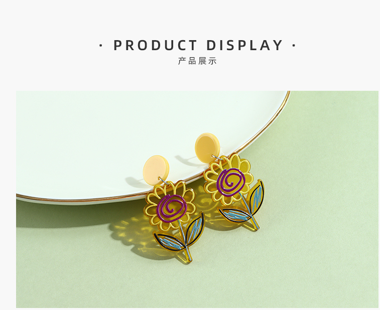 925 Silver Needle Yellow Flower Acrylic Earrings