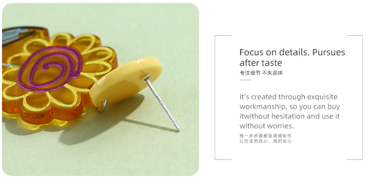 925 Silver Needle Yellow Flower Acrylic Earrings