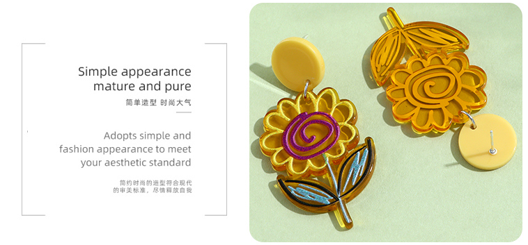 925 Silver Needle Yellow Flower Acrylic Earrings