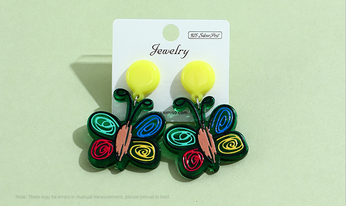 925 Silver Needle Retro Colorful Butterfly Acrylic Earrings