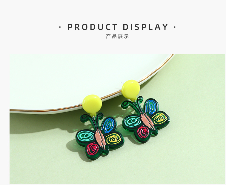 925 Silver Needle Retro Colorful Butterfly Acrylic Earrings