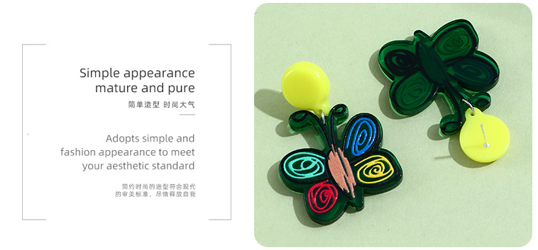 925 Silver Needle Retro Colorful Butterfly Acrylic Earrings