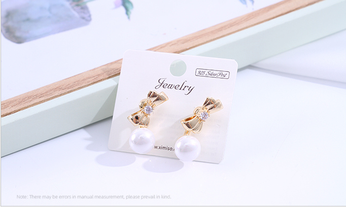 925 Silver Needle Artificial Pearl Bow Double Sided Earrings