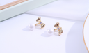 925 Silver Needle Artificial Pearl Bow Double Sided Earrings