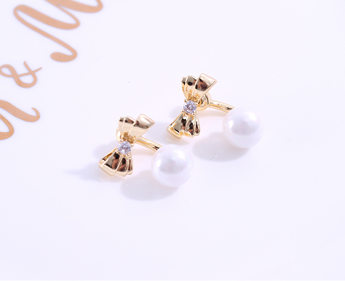 925 Silver Needle Artificial Pearl Bow Double Sided Earrings