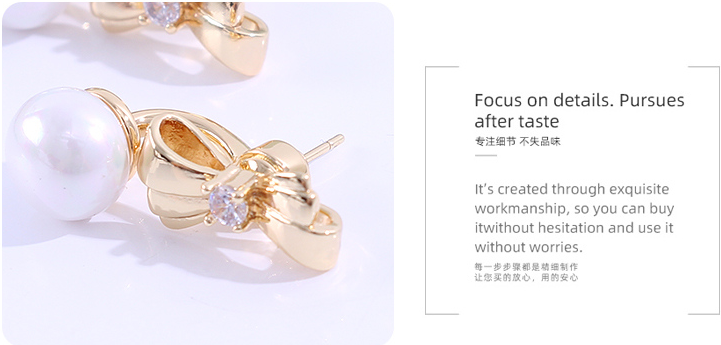925 Silver Needle Artificial Pearl Bow Double Sided Earrings