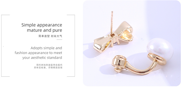 925 Silver Needle Artificial Pearl Bow Double Sided Earrings