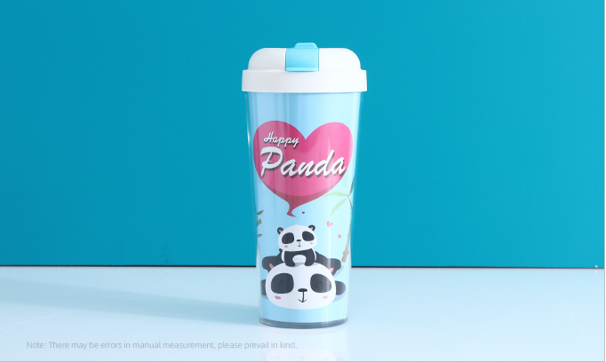 FK001 Happy Panda Double Walls Plastic Cup 520ml/17.5fl.oz.(Blue)
