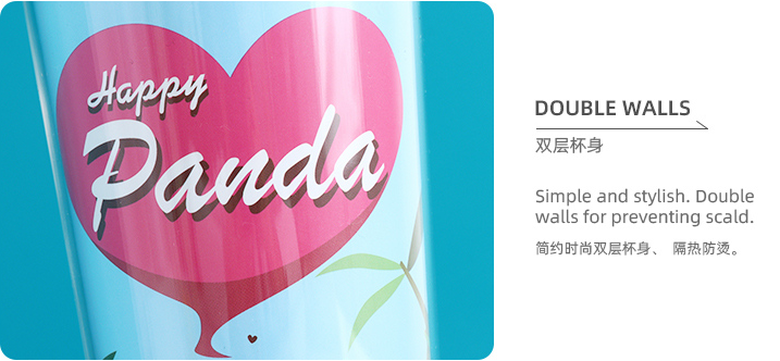 FK001 Happy Panda Double Walls Plastic Cup 520ml/17.5fl.oz.(Blue)