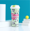 FK002 Happy Panda Double Walls Plastic Cup with Straw 520ml/17.5fl.oz.(Green)