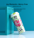 FK002 Happy Panda Double Walls Plastic Cup with Straw 520ml/17.5fl.oz.(Green)