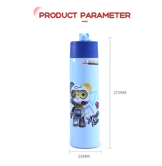 Magic Bear Painting Mini Pocket Vacuum Flask 270ml/9.1fl.oz.(Blue)