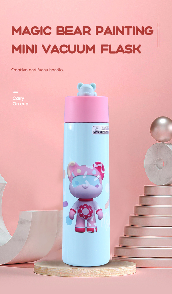 Magic Bear Painting Mini Pocket Vacuum Flask 270ml/9.1fl.oz.(Mint Green)