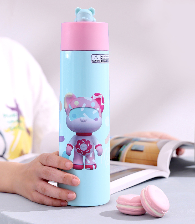 Magic Bear Painting Mini Pocket Vacuum Flask 270ml/9.1fl.oz.(Mint Green)