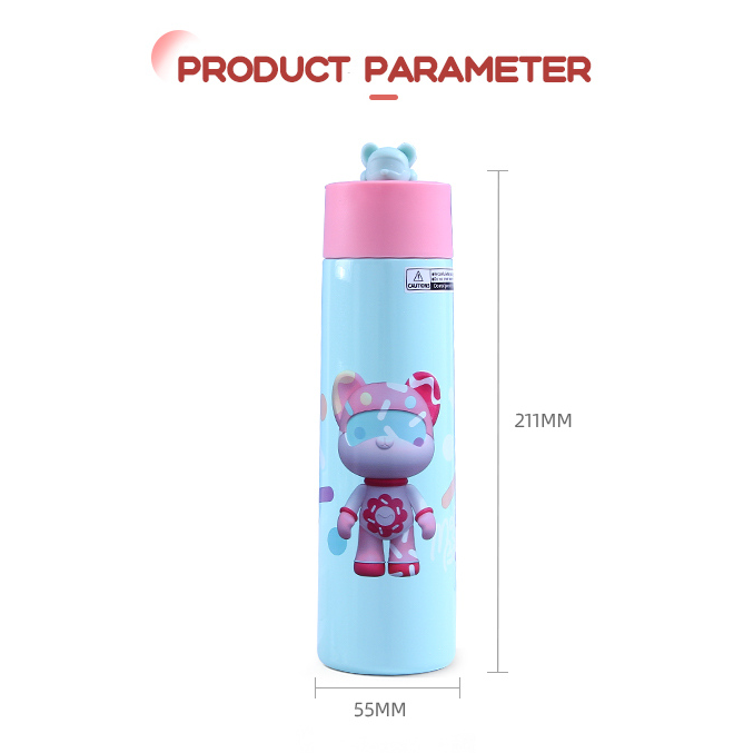 Magic Bear Painting Mini Pocket Vacuum Flask 270ml/9.1fl.oz.(Mint Green)