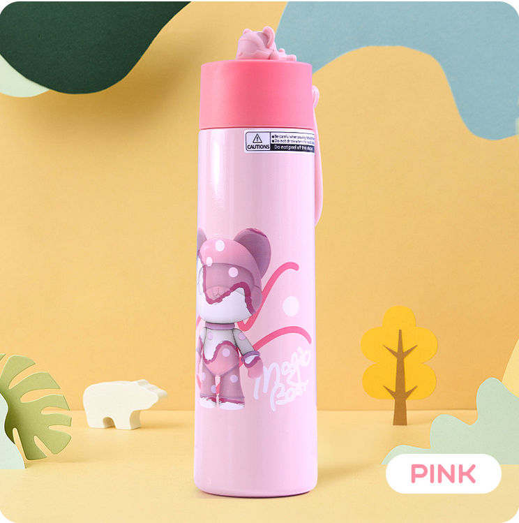 Magic Bear Painting Mini Pocket Vacuum Flask 270ml/9.1fl.oz.(Mint Green)