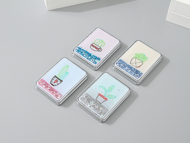 Portable Rectangular Makeup Mirror (Glitters Series - Potted Plant)