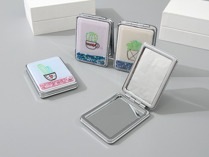 Portable Rectangular Makeup Mirror (Glitters Series - Potted Plant)