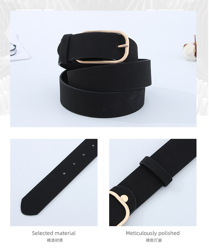 Fashionable U Buckle Black Belt for Ladies