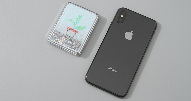 Portable Rectangular Makeup Mirror (Glitters Series - Potted Plant)