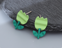 Paint Green Flower Earrings